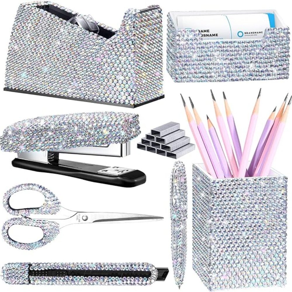 NEW Sparkling Bling Swarovski Crystal Rhinestone Desk Set Pink Or Silver… - Picture 2 of 2